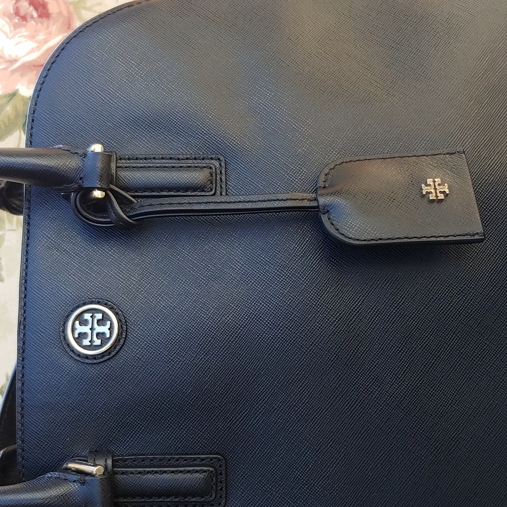Tory Burch Saffiano Black Leather Dome Satchel Bag with Shoulder Strap - Picture 3 of 17